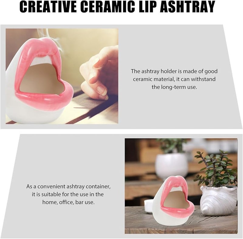 منفضة سجائر على شكل شفاه سيراميك وردي مضحكة حامل رماد للتدخين ديكور منزلي لطاولة البار الفندق - Image 3